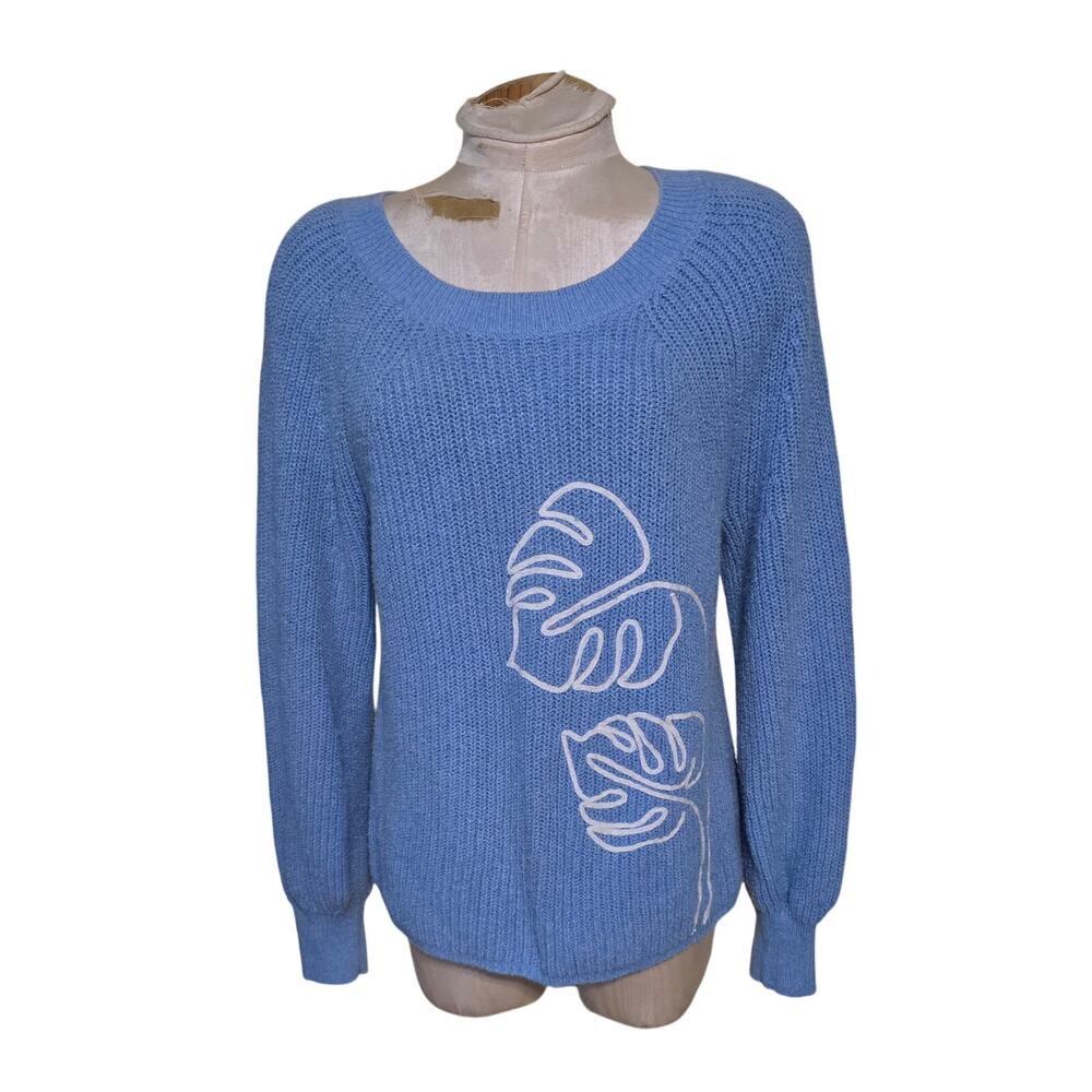 Tommy Bahama Breezy‎ Beach Crewneck Sweater Monstera Plant Medium